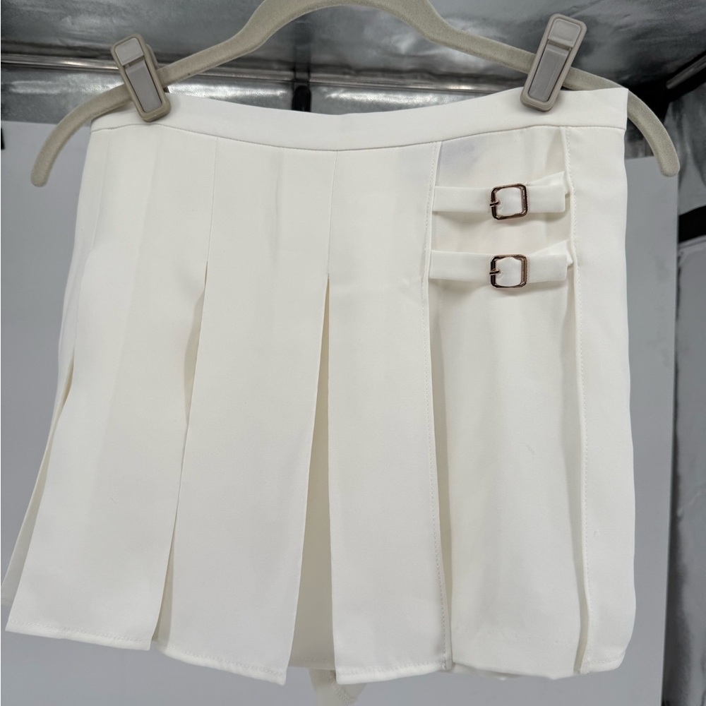 Amanda Uprichard Cream Mini Skirt with Buckle Accents